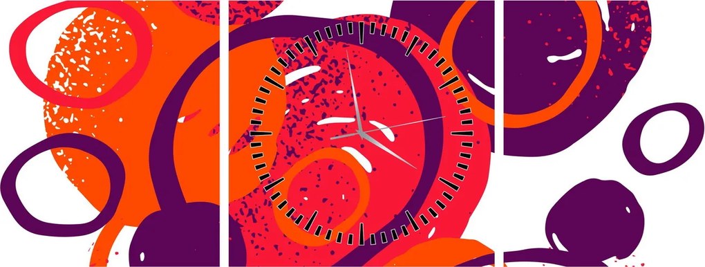Obraz - Motyw z kółkami w ciepłych kolorach (z zegarem) (90x30 cm)