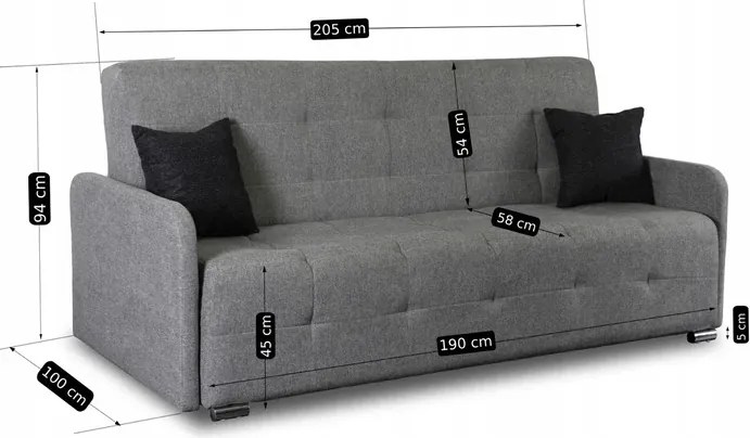 Wersalka z Funkcją Spania ARIA Rozkładana Dwuosobowa Szara Nowoczesna do Salonu