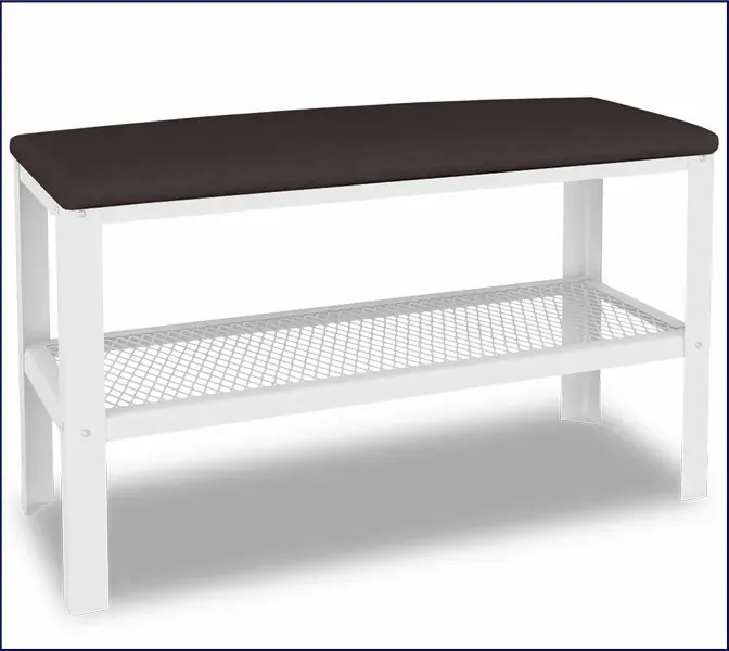 Wąski puf z metalowym stelażem do przedpokoju biały + wenge W3-H94
