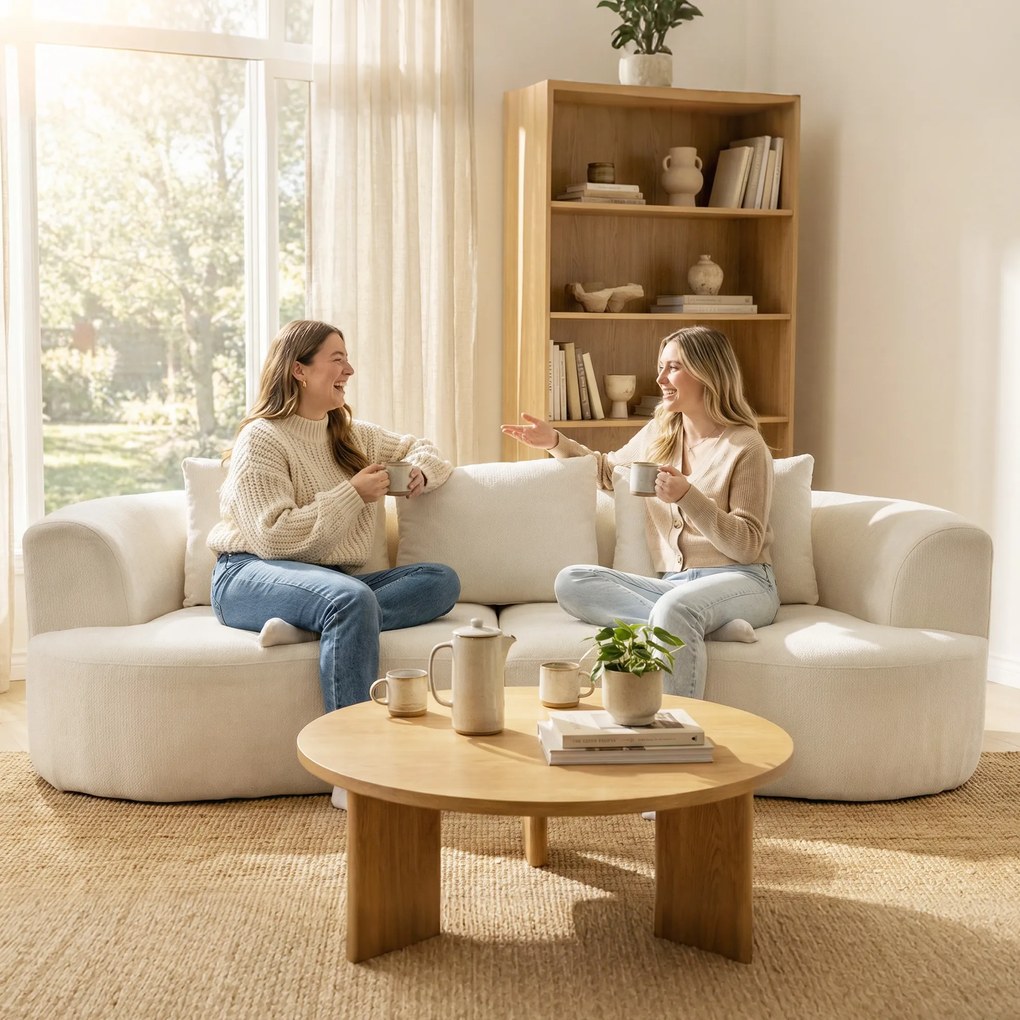 HOMCOM Sofa 3-osobowa, 260 cm sofa chenille z szerokim siedziskiem, sprężyny kieszeniowe, pianka o wysokiej gęstości, 3 poduszki, kremowa biel | Aosom PL