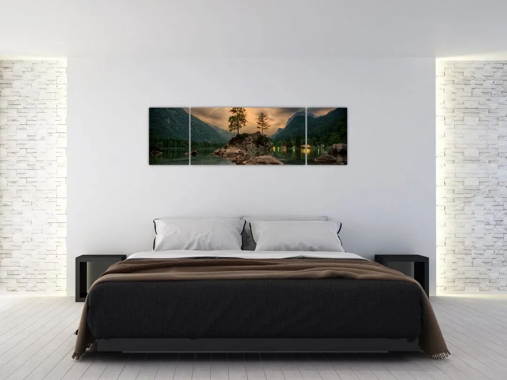 Obraz - jezioro w górach (170x50 cm)