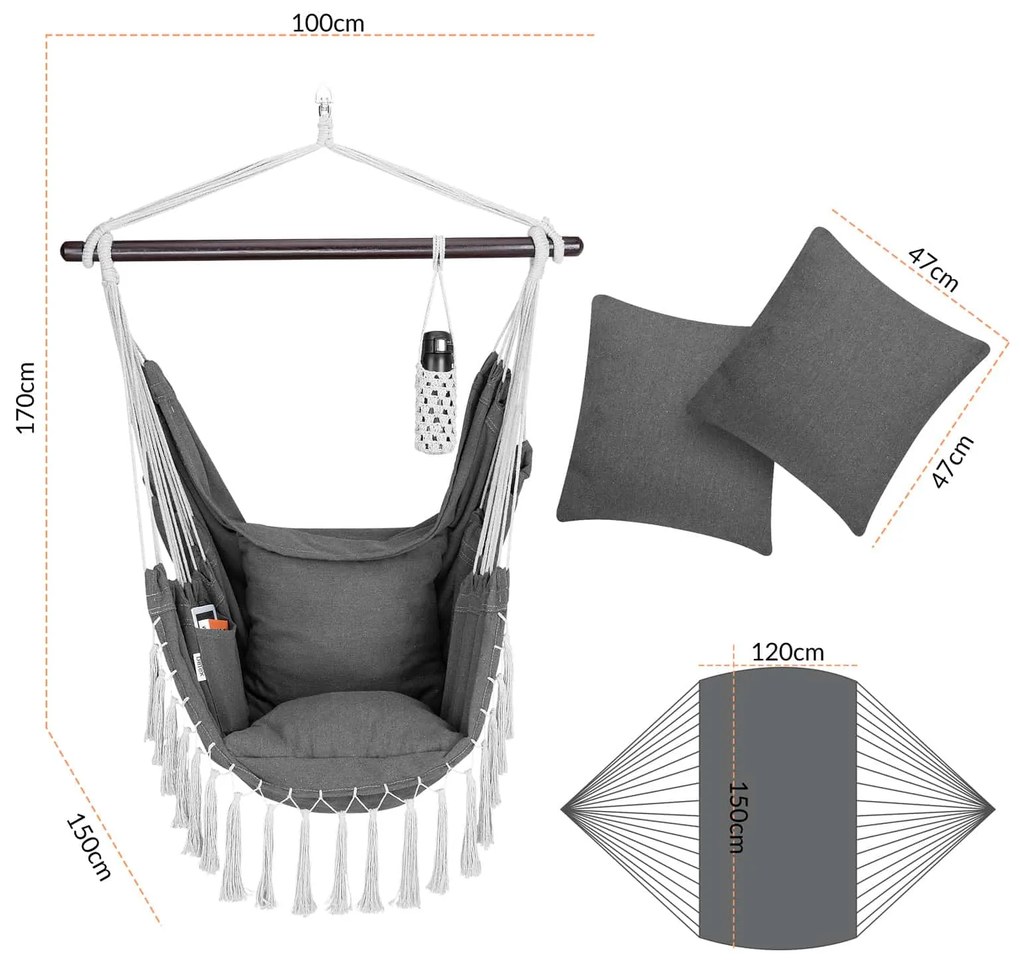 Wiszące krzesło MANDY 170x100x150cm, ciemnoszare Detex