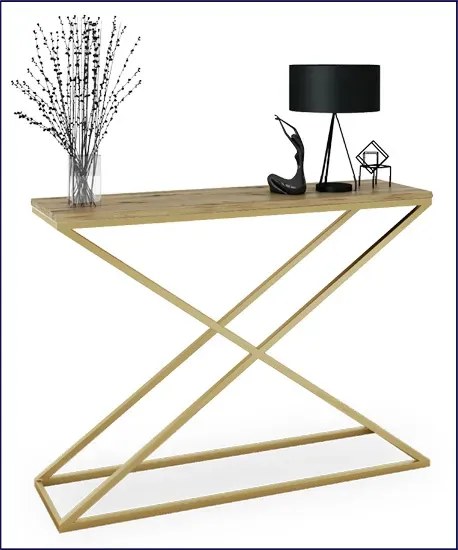 Minimalistyczna konsola złoty + dąb artisan T1-D11