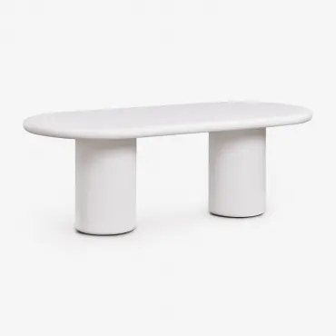 Owalny Stół Ogrodowy 220x100 Cm Z Cementu Namara Biała - Sklum