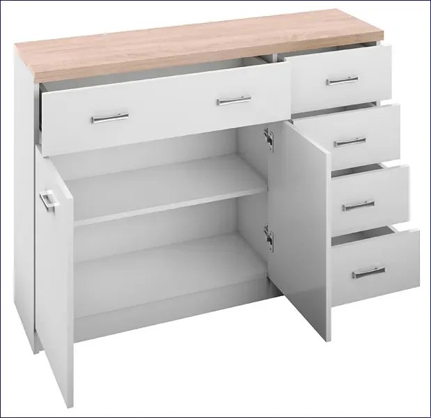 Biała komoda z szafką i 5 szufladami 120 cm T0-K67