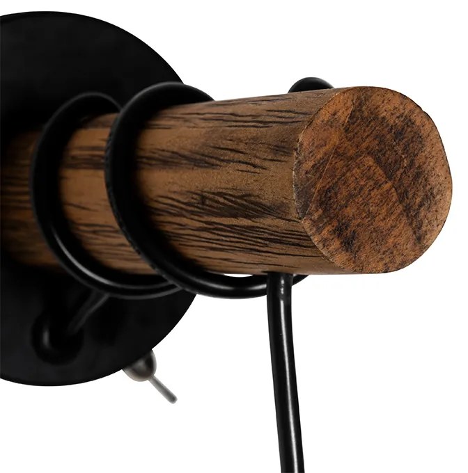 Rustykalna lampa ścienna czarna z drewnem - Stronk