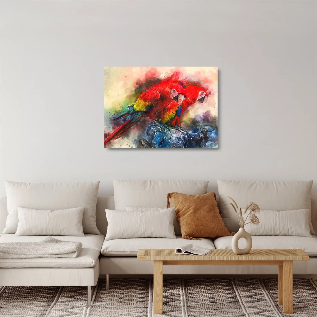 Obraz na szkle czerwonych papug Ara (70x50 cm)