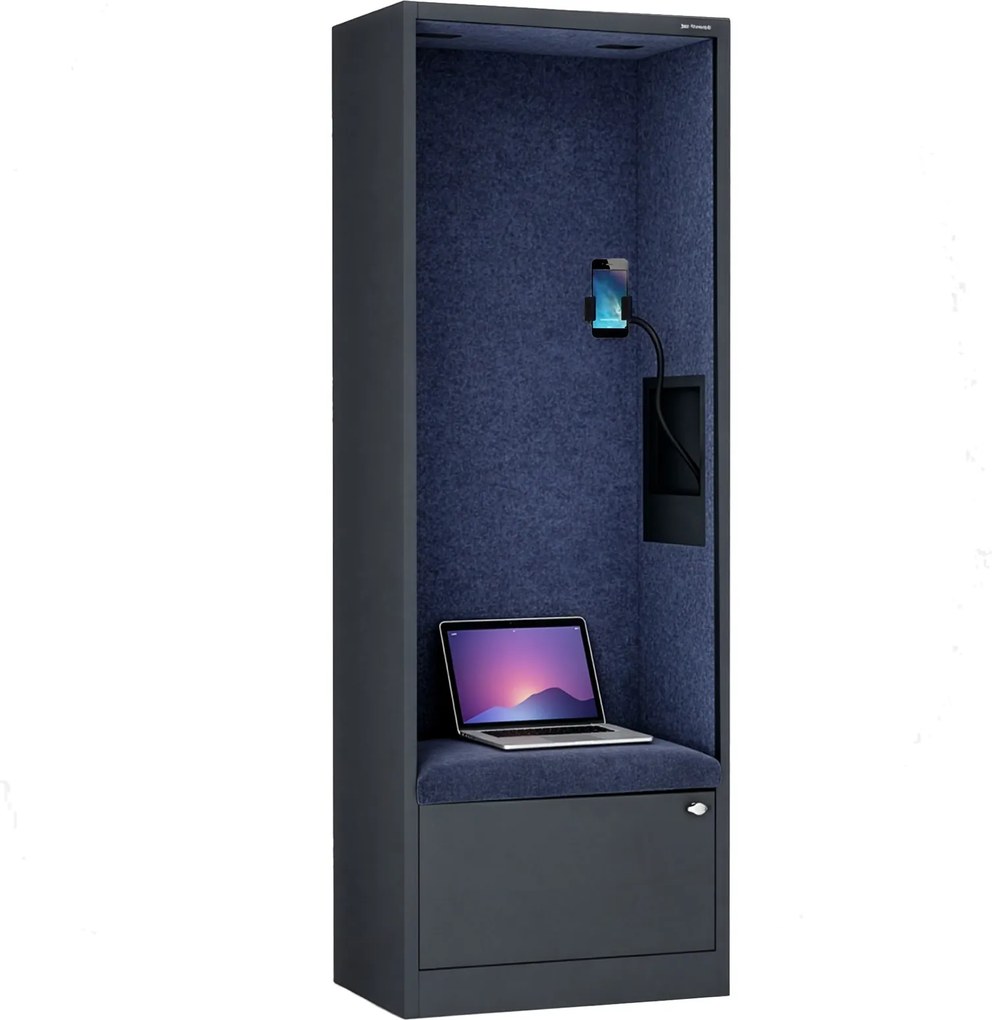 Kabina akustyczna z siedziskiem Sally MentalBox, 60 x 40 x 185 cm, antracyt/granatowy