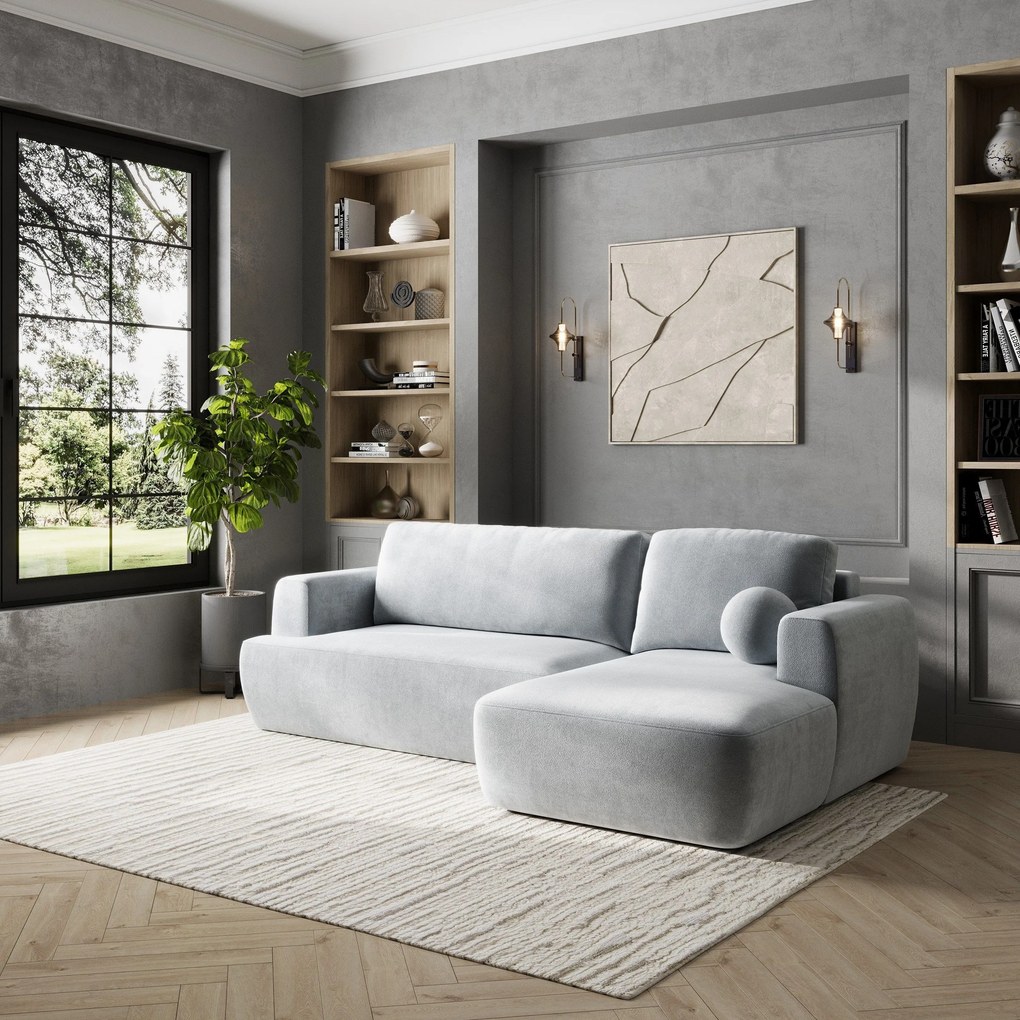 Masseno Narożnik SENTI z funkcją spania i pojemnikiem na pościel Narozniki L, Rozkładana sofa - Jasnoszary, PAROS 05