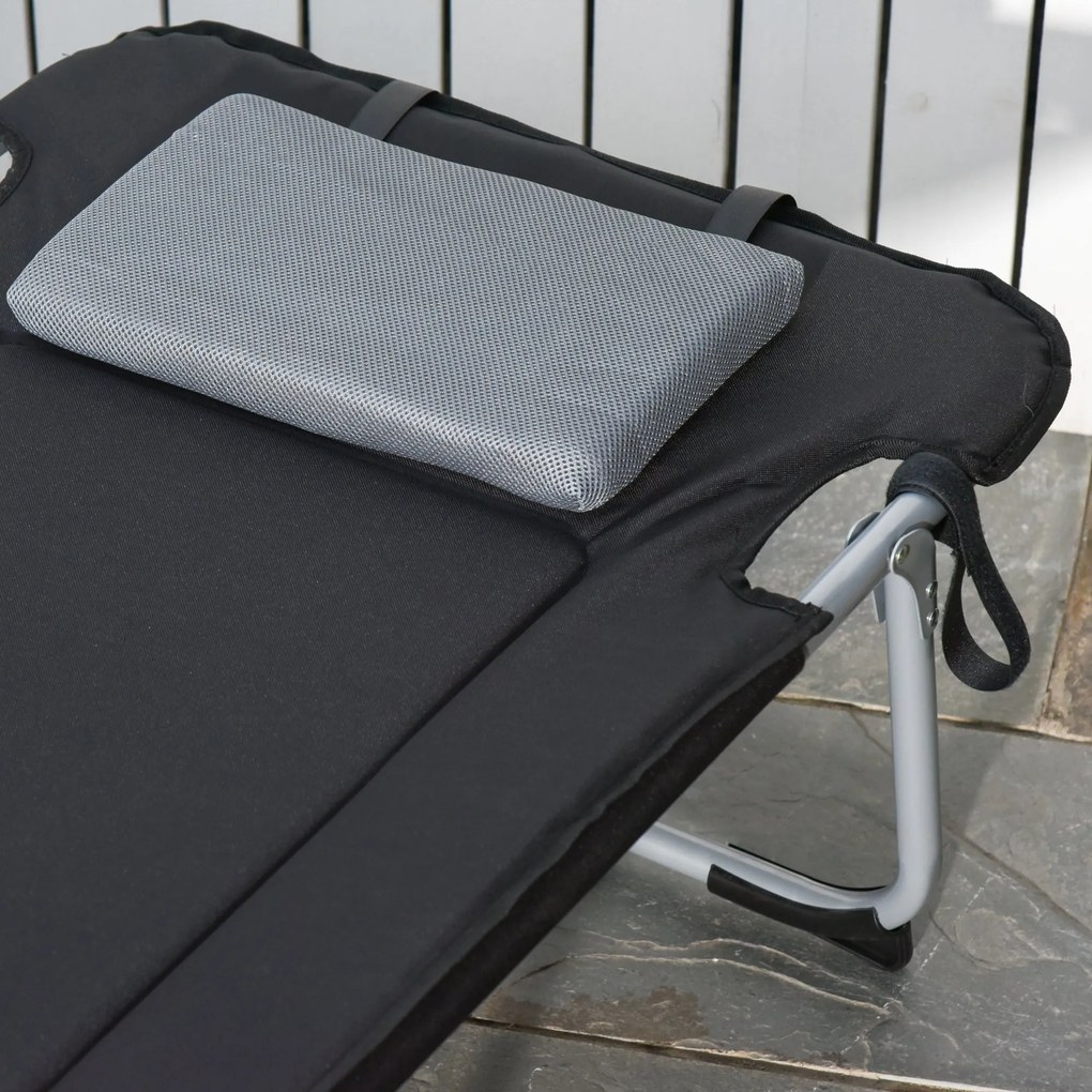 Outsunny Łóżko polowe składane Czarne z poduszkami Leżak kempingowy 183x66x33cm | Aosom PL