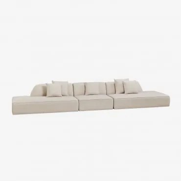 Sofa Modułowy 3-częściowy Z Podwójnym Szezlongiem Tapicerowany Cardea Szenila Kremowy Beż - Sklum