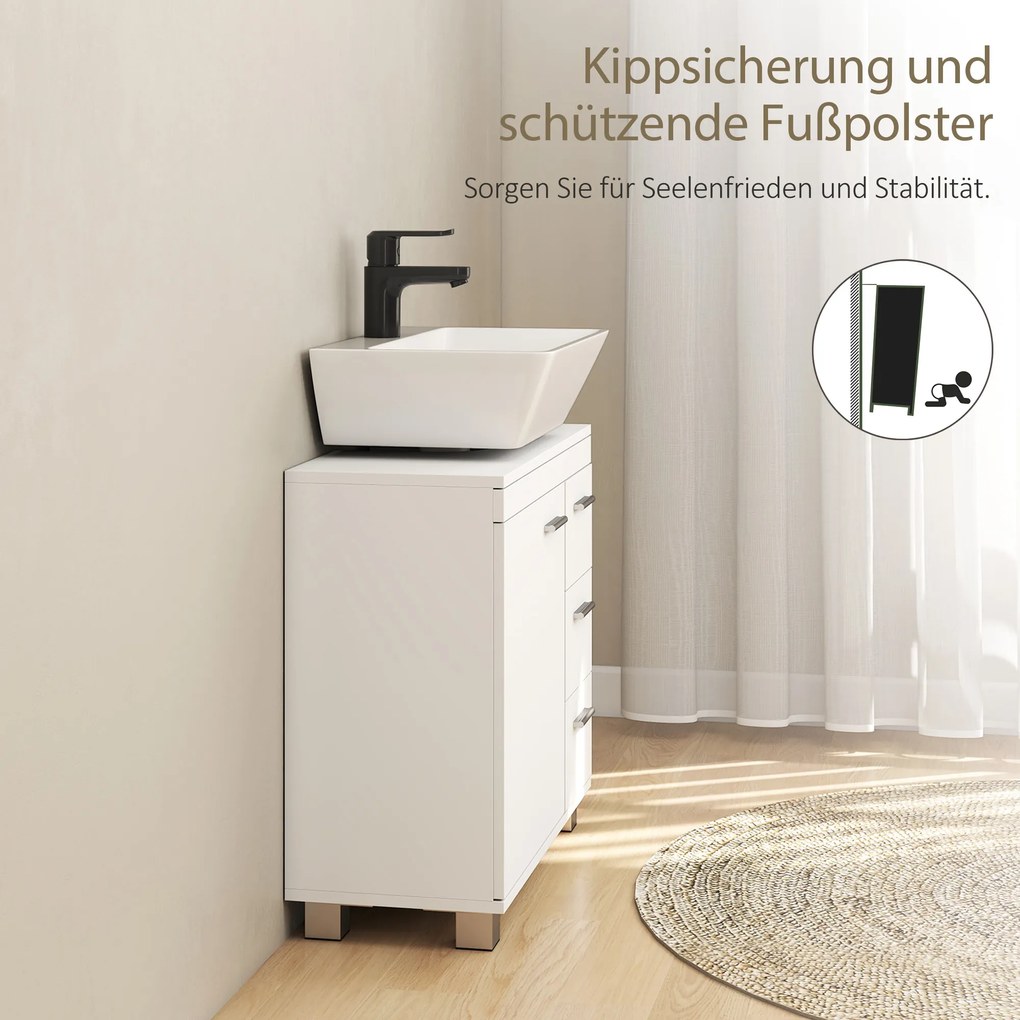 HOMCOM Szafka Pod Umywalkę - Biała Szafka Łazienkowa z 3 Szufladami i Regałem. Praktyczne Przechowywanie i Nowoczesny Design, 70 x 30 x 64 cm | Aosom PL