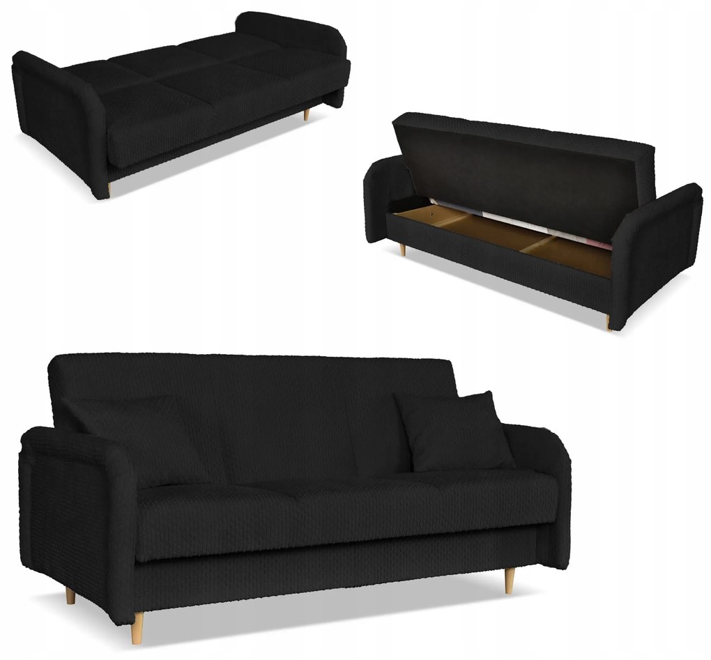 Kanapa sofa Merivo rozkładana wersalka f spania pojemnik Family czarna
