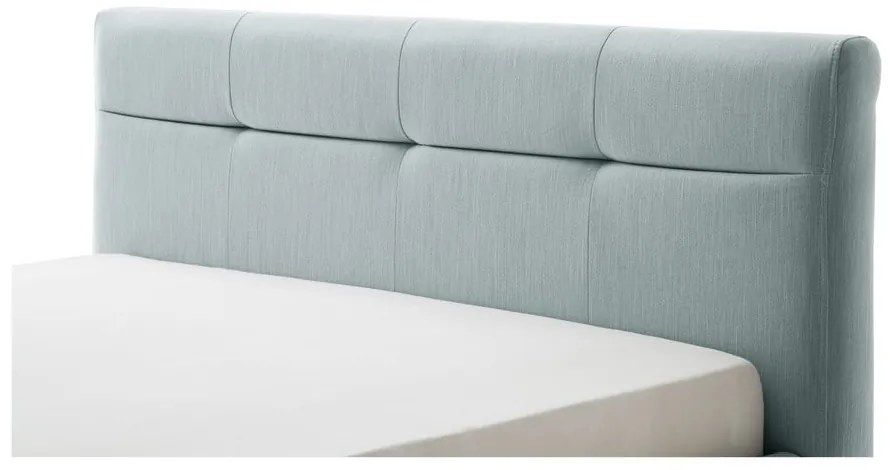 Jasnoniebieskie tapicerowane łóżko dwuosobowe ze schowkiem i stelażem 140x200 cm Lotte – Meise Möbel