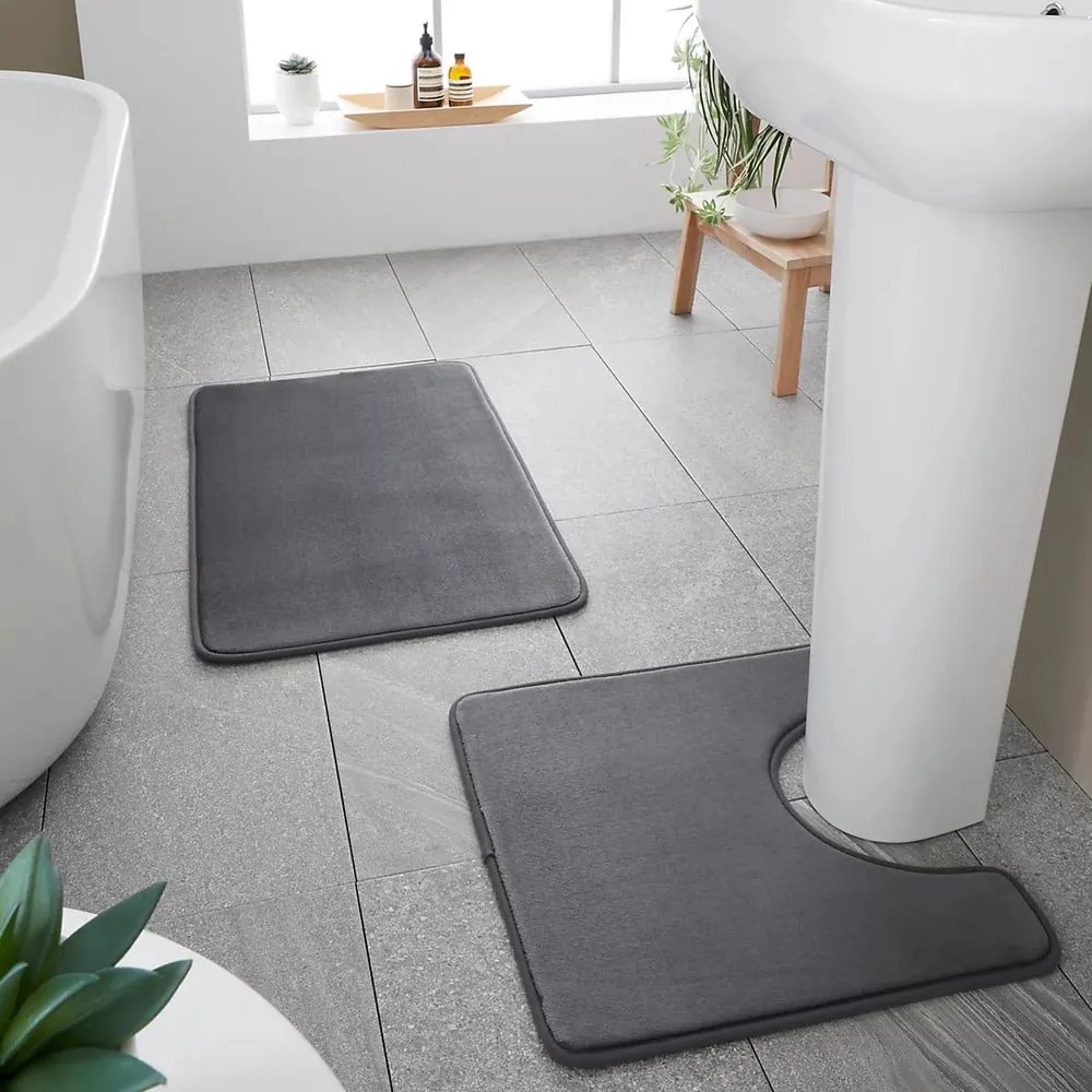 Ciemnoszare dywaniki łazienkowe do WC z pianki pamięciowej zestaw 2 szt. 50x80 cm Anti-Bacterial – Catherine Lansfield