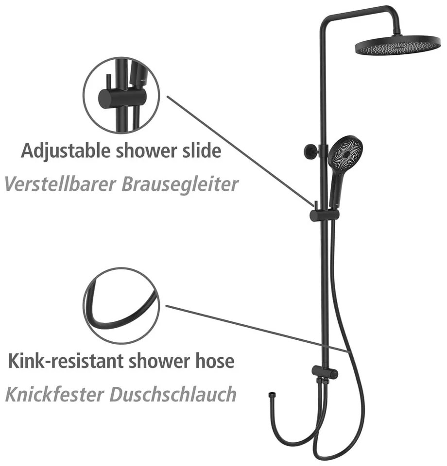 Czarny zestaw prysznicowy ze stali nierdzewnej 120 cm Soft Water – Wenko