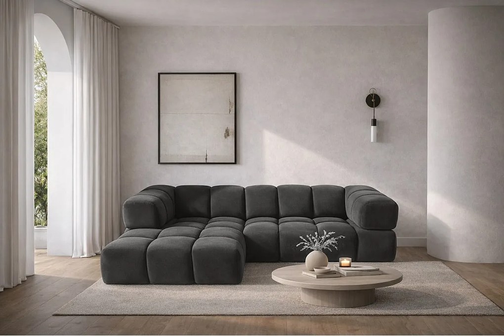 Narożnik w kształcie L Averro, tkanina Bluvel, Czarny, Lewy