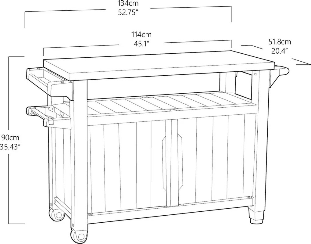 Keter Wielofunkcyjny stolik ogrodowy z grillem UNITY XL 207 l grafit, 134 x 52 x 90 cm