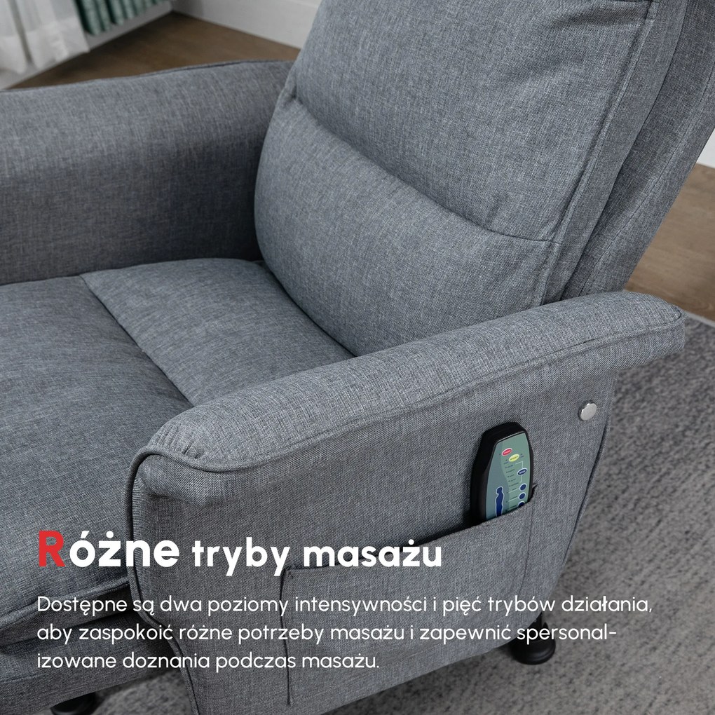HOMCOM Fotel masujący z podnóżkiem Elektryczny w stylu lnu Idealny do oglądania TV Komfortowy i stylowy | Aosom PL