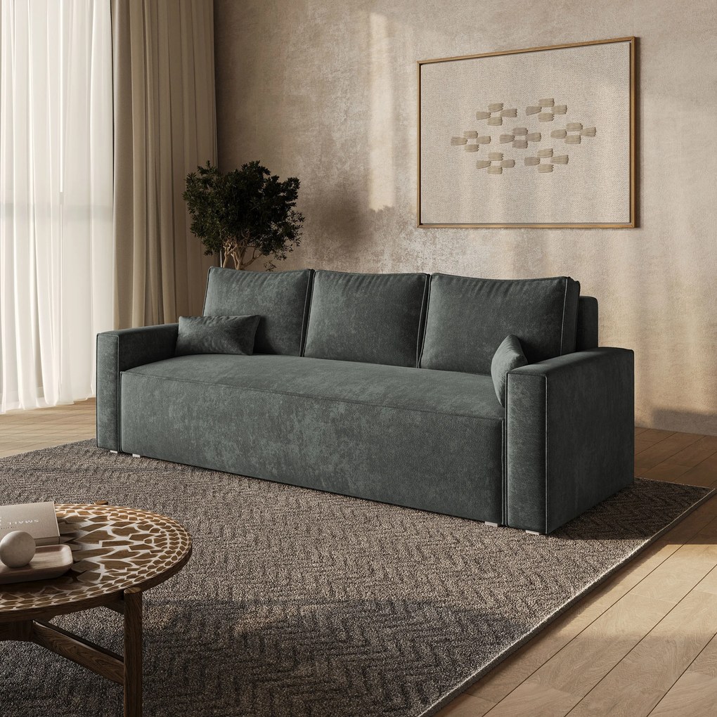 Masseno Sofa MENI z funkcją spania i pojemnikiem na pościel, Rozkładana sofa - Szary, LUMO 75