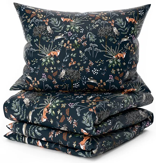 PrzytulneMieszkanie.pl PrzytulneMieszkanie.pl PrzytulneMieszkanie.pl Zestaw pościeli z mikropluszu THE FOX AND THE HARE ciemnozielone + prześcieradło z mikropluszu SOFT 180x200 cm białe, podwójne łóżko