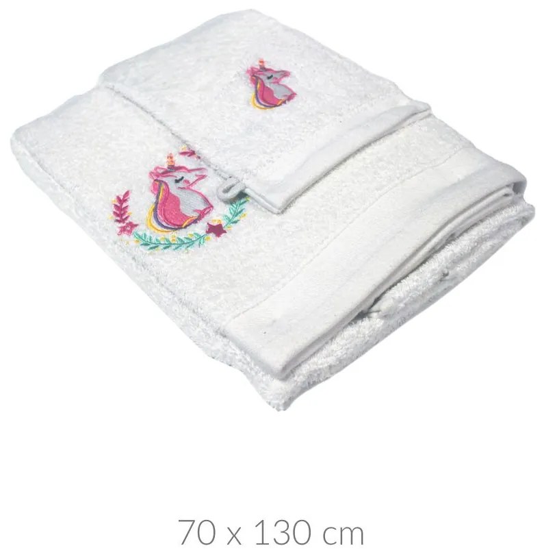 Zestaw kąpielowy z haftem, rękawica + ręcznik 70 x 130 cm