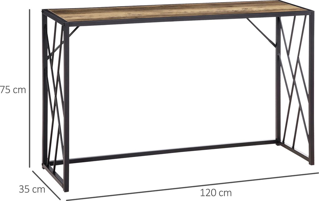 HOMCOM Konsola, Stół do Przedpokoju, Design Industrialny, Stabilna Metalowa Rama, 120 x 35 x 75 cm