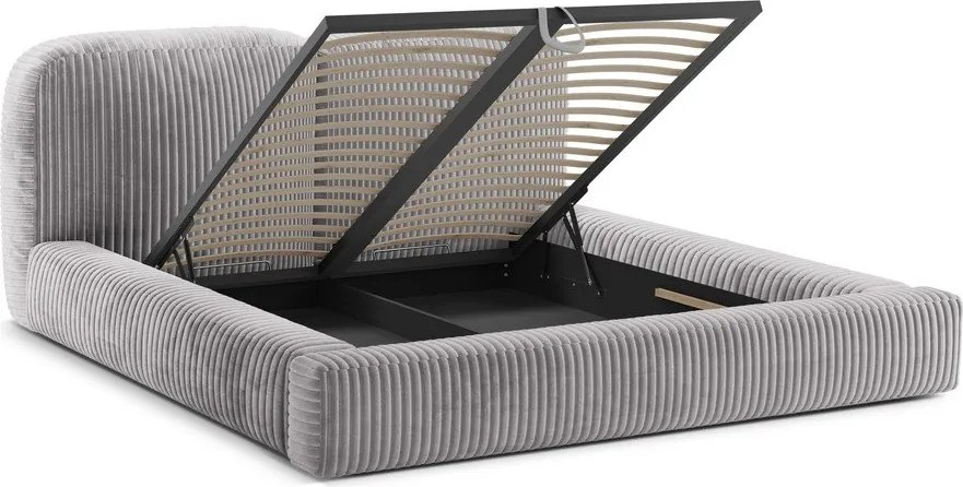 Jasnoszare tapicerowane łóżko dwuosobowe ze schowkiem ze stelażem 160x200 cm Martina – Micadoni