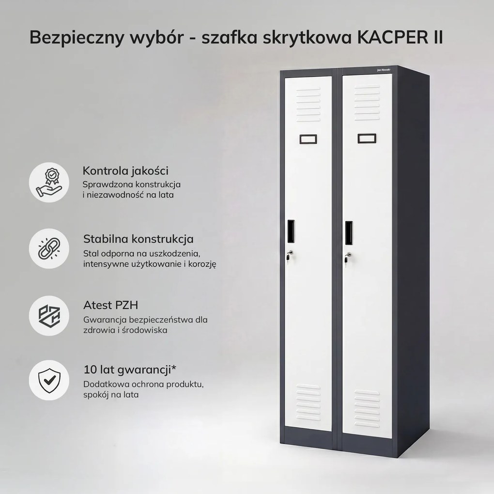 Dwudrzwiowa szafa BHP wąska 60x50x180 cm Kacper 2, antracyt/biały