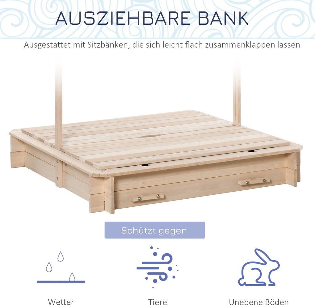 Piaskownica z Odpinanym Dachem Drewno Cedrowe dla Dzieci 3-7 lat Naturalny Niebieski Biały | Aosom PL