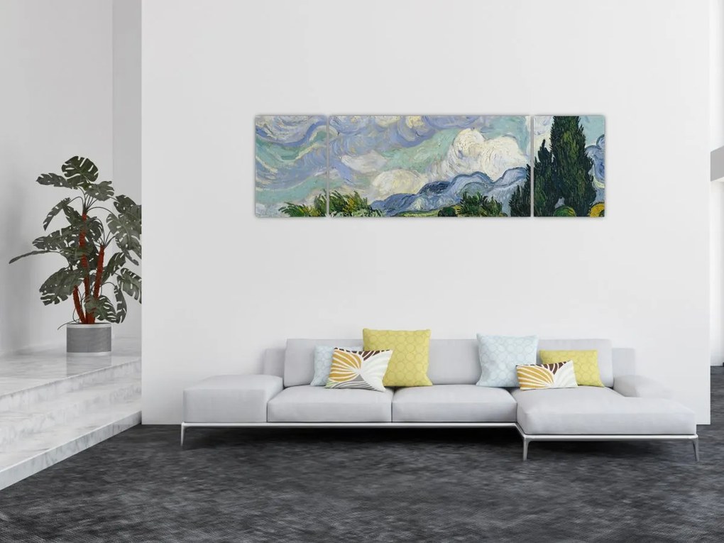 Obraz - Vincent van Gogh, Wheat Field with Cypresses, reprodukcje (170x50 cm)