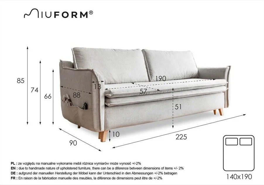 Kremowa rozkładana sofa 225 cm Charming Charlie – Miuform