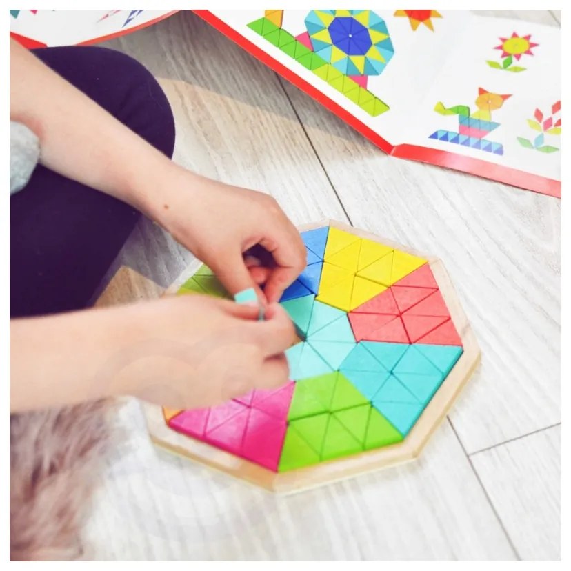 Tooky toy puzzle ośmiokątne drewniana mozaika edukacyjna (73el.)