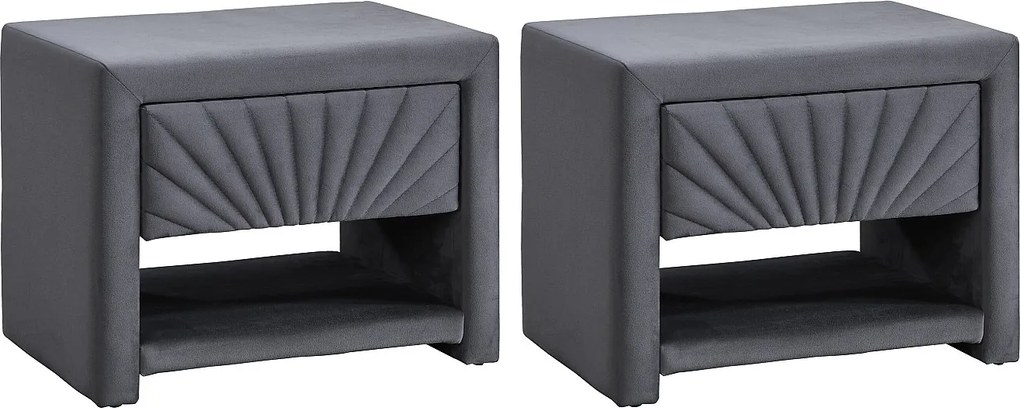 Zestaw 2 szafek nocnych - 1 szuflada i 1 wnęka - Welur - Antracytowy - ULAMI