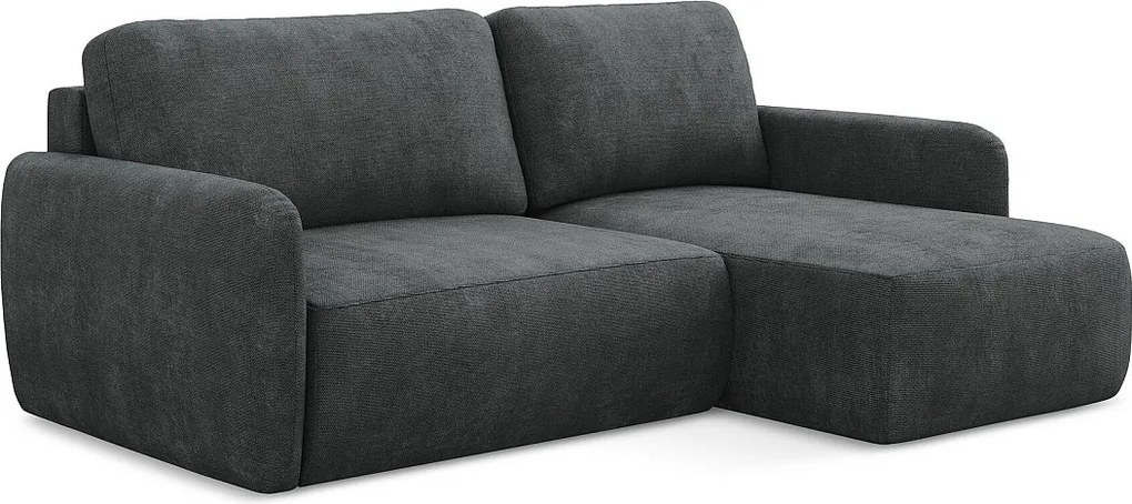 Narożnik prawostronny z funkcją spania - z tkaniny szenilowej - ciemny szary - LILO