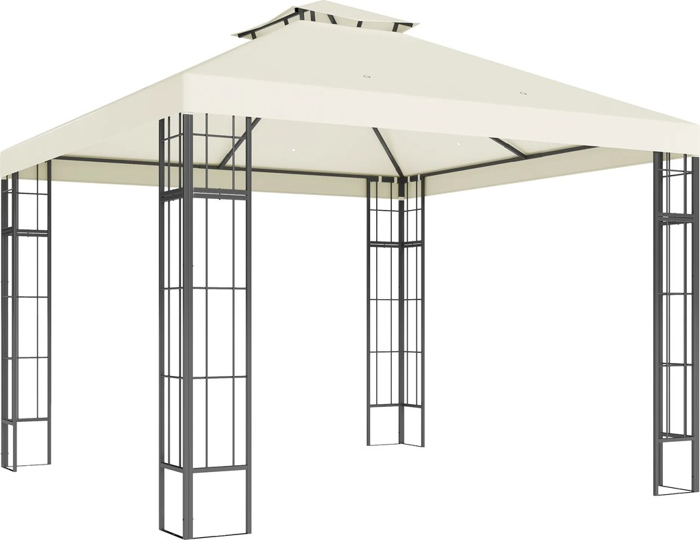 Outsunny Pawilon Ogrodowy 3 x 3 m, Dach Dwupoziomowy, Ochrona UV30+, Odporny na UV, Ochrona Przeciwsłoneczna, Metalowa Rama, Kremowy