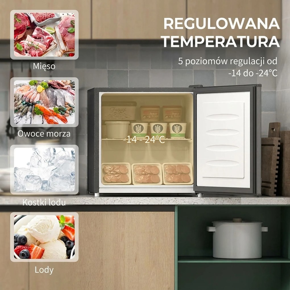 HOMCOM Mini-Zamrażarka 35 L Elektryczna, 161W, Wolnostojąca, Mini Zamrażalnik 47 x 44,2 x 48,8 cm, Szara