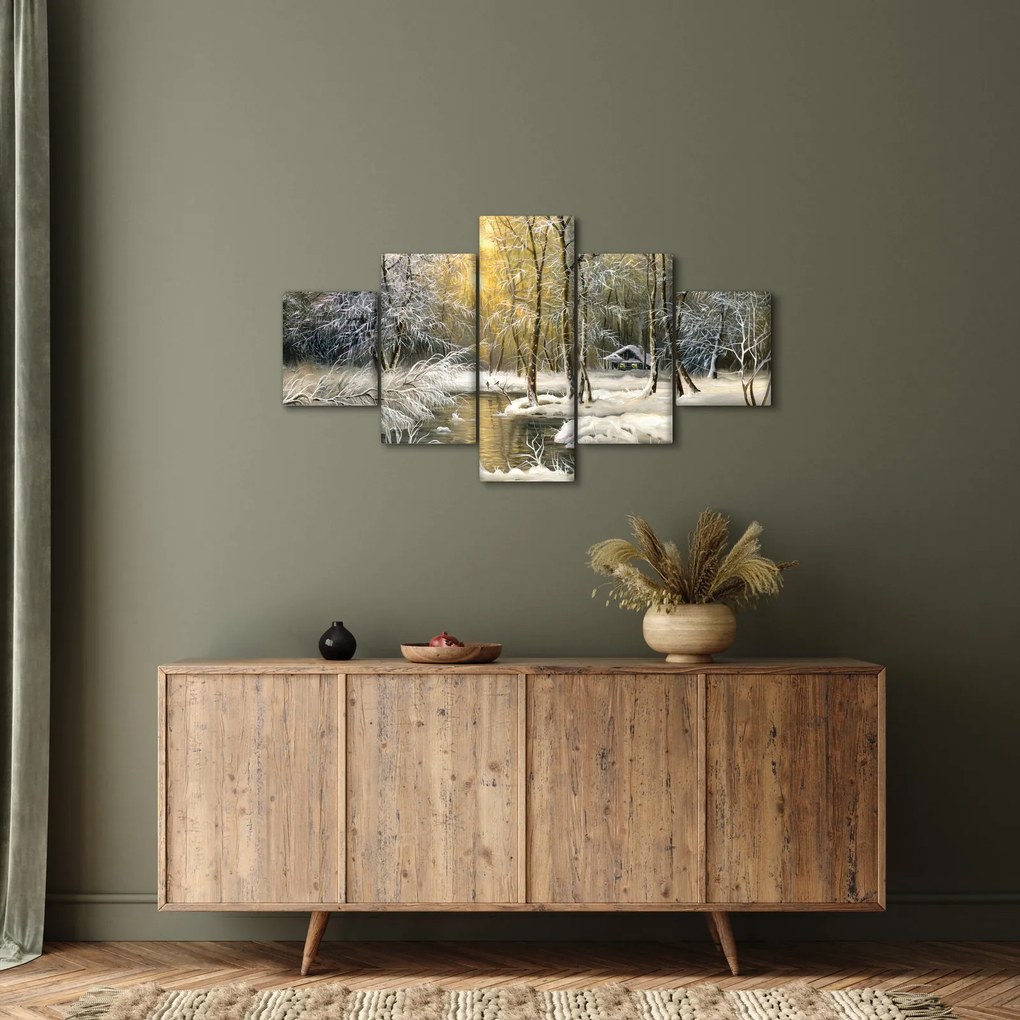 Obraz - Domek w lesie, obraz olejny (125x70 cm)