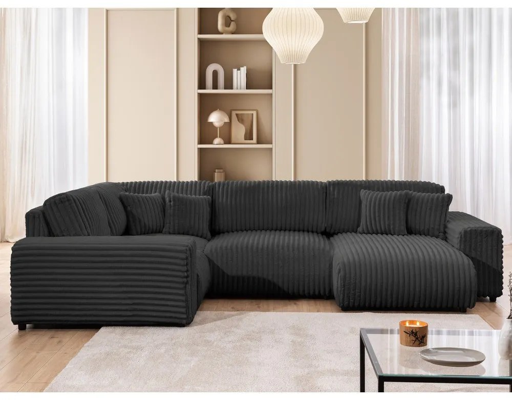 Ciemnoszary sztruksowy narożnik (lewostronny/w kształcie litery U) Justin – Ropez