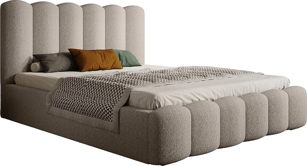 Łóżko skrzyniowe tapicerowane MONA V DomoHome, duża przestrzeń do przechowywania, nowoczesny design, 160x200 cm, BEŻOWE