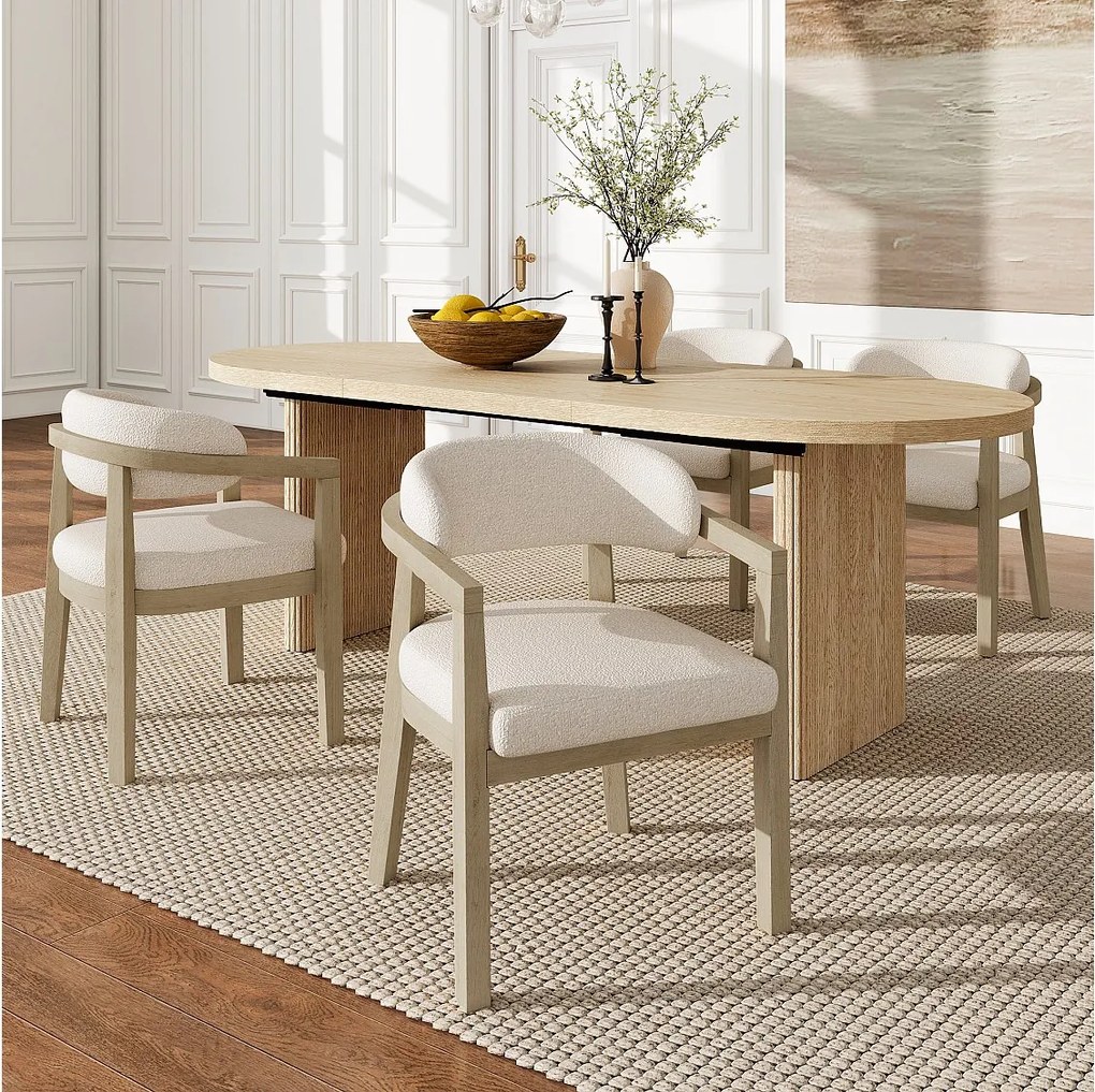 Zestaw 4 krzeseł do jadalni z litego drewna - 58 x 58 x 78 cm - Styl nowoczesny - tapicerka pętelkowa - kolor naturalny