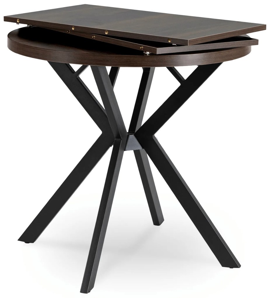 Stół Okrągły Rozkładany DORIAN 80-160 cm Orzech/Czarny Nowoczesny Loft