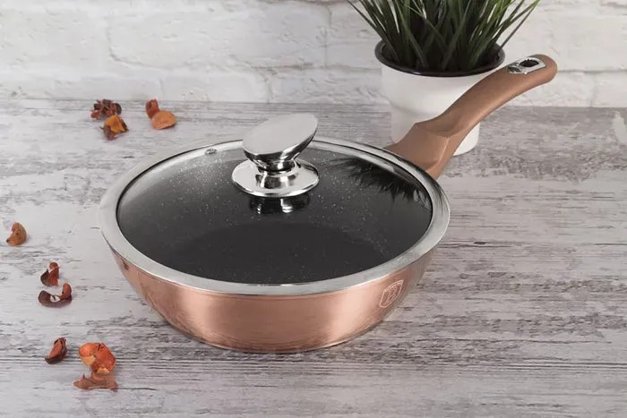 Granitowa złota patelnia z pokrywą 24cm R1-P96