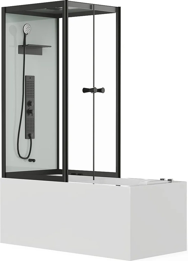 Wanna z prysznicem - Czarne profile - szer. 150 x gł. 75 x wys. 215 cm - 100 mikrodysz i 6 dużych dysz - DARIA II