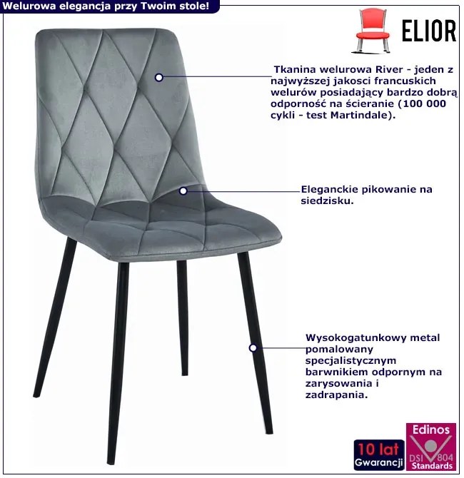 Welurowe szare metalowe krzesło tapicerowane D2-E87