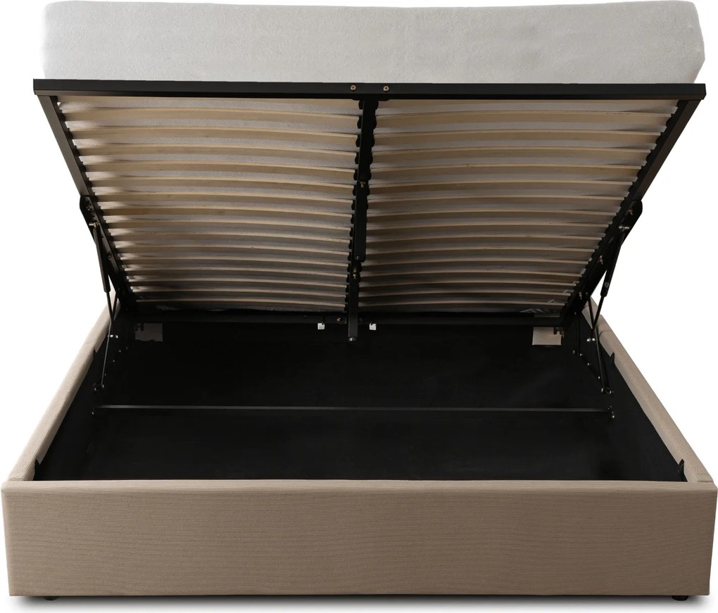 Łóżko Tapicerowane 140x200 cm MARSYLIA ze Stelażem i Pojemnikiem Dwuosobowe Sztruksowe Beżowe