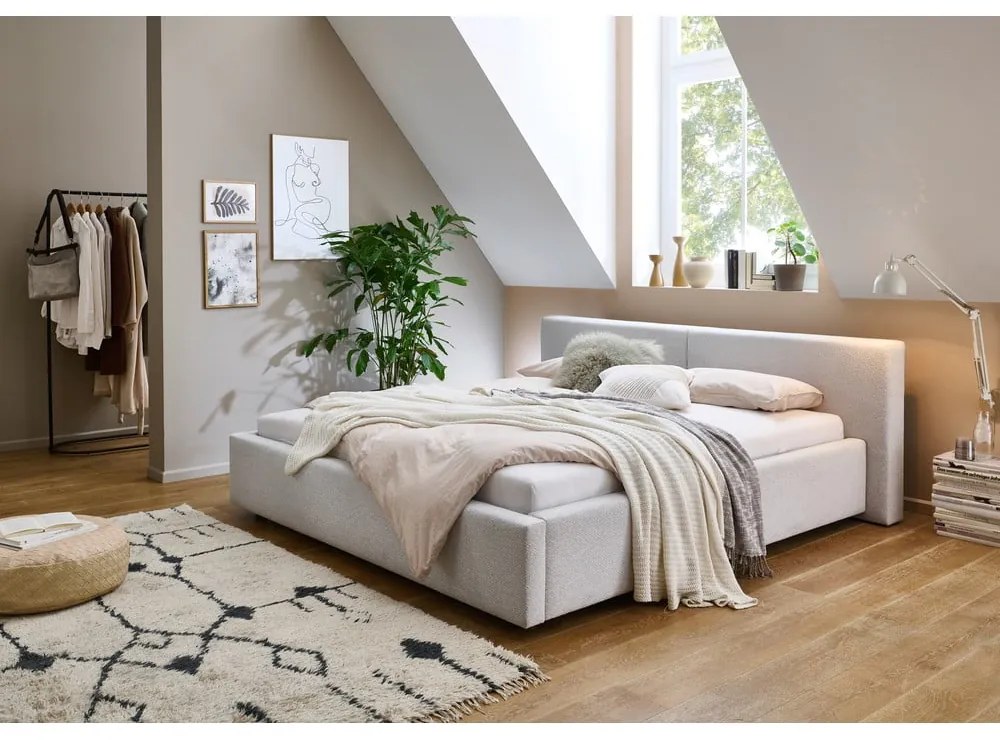 Jasnoszare tapicerowane łóżko dwuosobowe bez stelaża 160x200 cm Cube – Meise Möbel