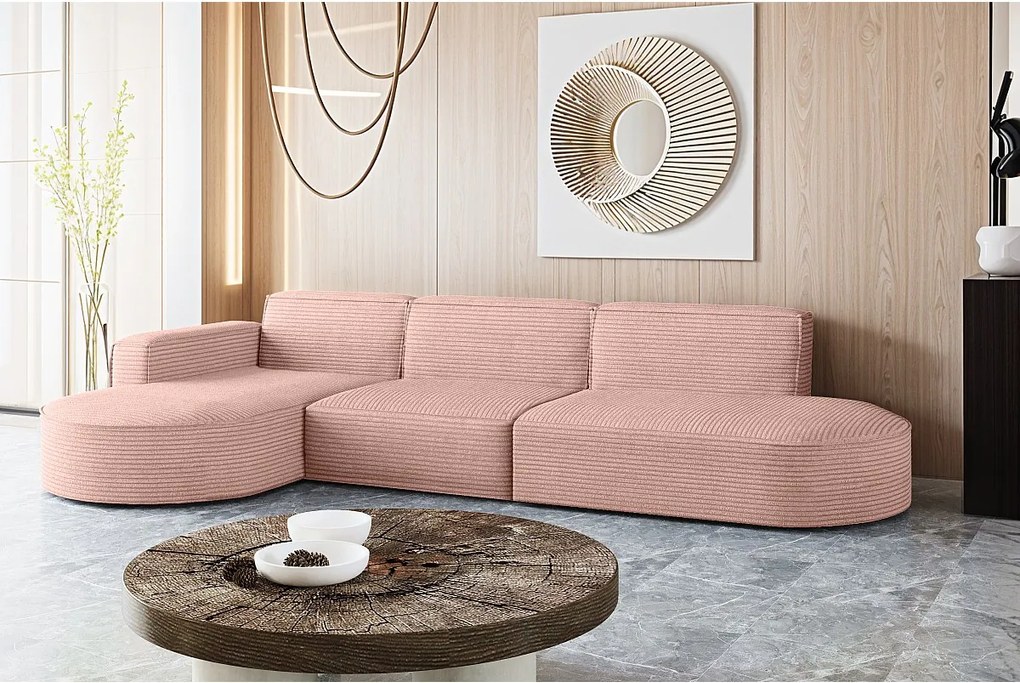 Narożnik w kształcie L Modena L, tkanina Poso, Różowy, Lewy