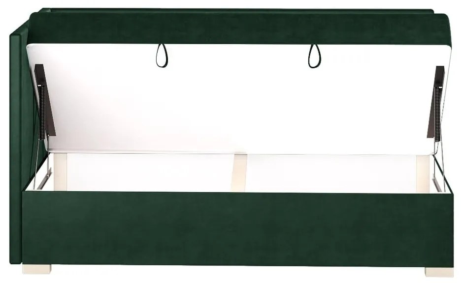 Ciemnozielone narożne łóżko dziecięce ze schowkiem i materacem 90x200 cm Flexi – Ghado