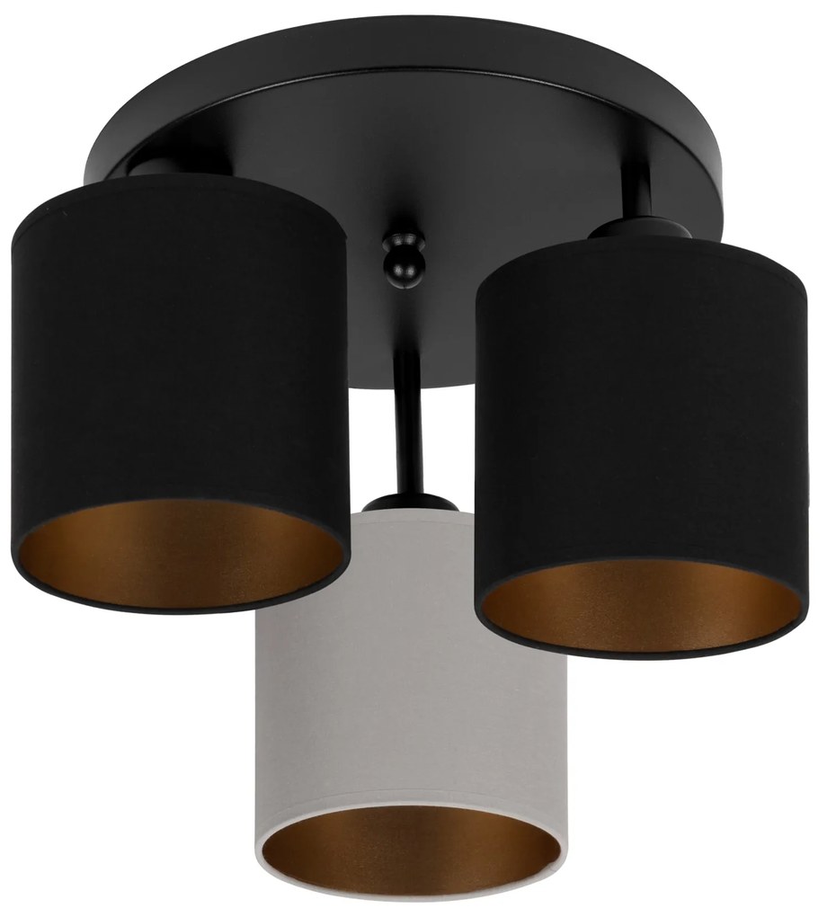 Lampa sufitowa czarna trzypunktowa z szaro-czarnymi abażurami C-3030SC